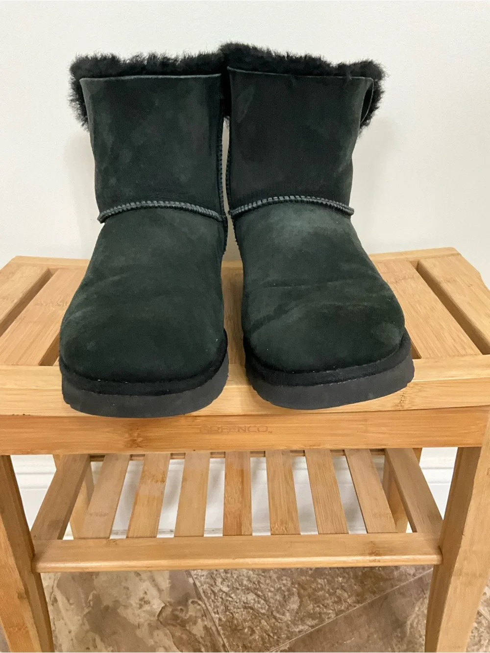 UGG Black Suede Shearling Short Boot Slippers